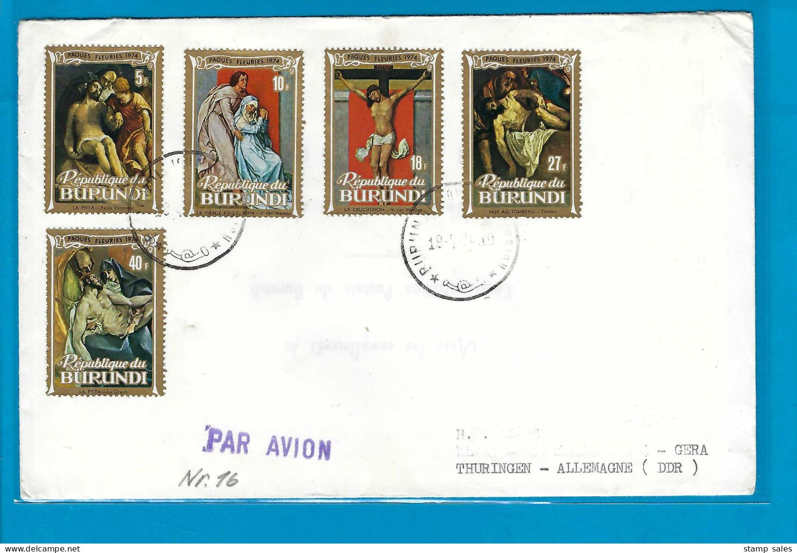 Burundi N°610/614 Omslag Naar Thuringen (Duitsland) 19/04/1974 UNG - Lettres & Documents