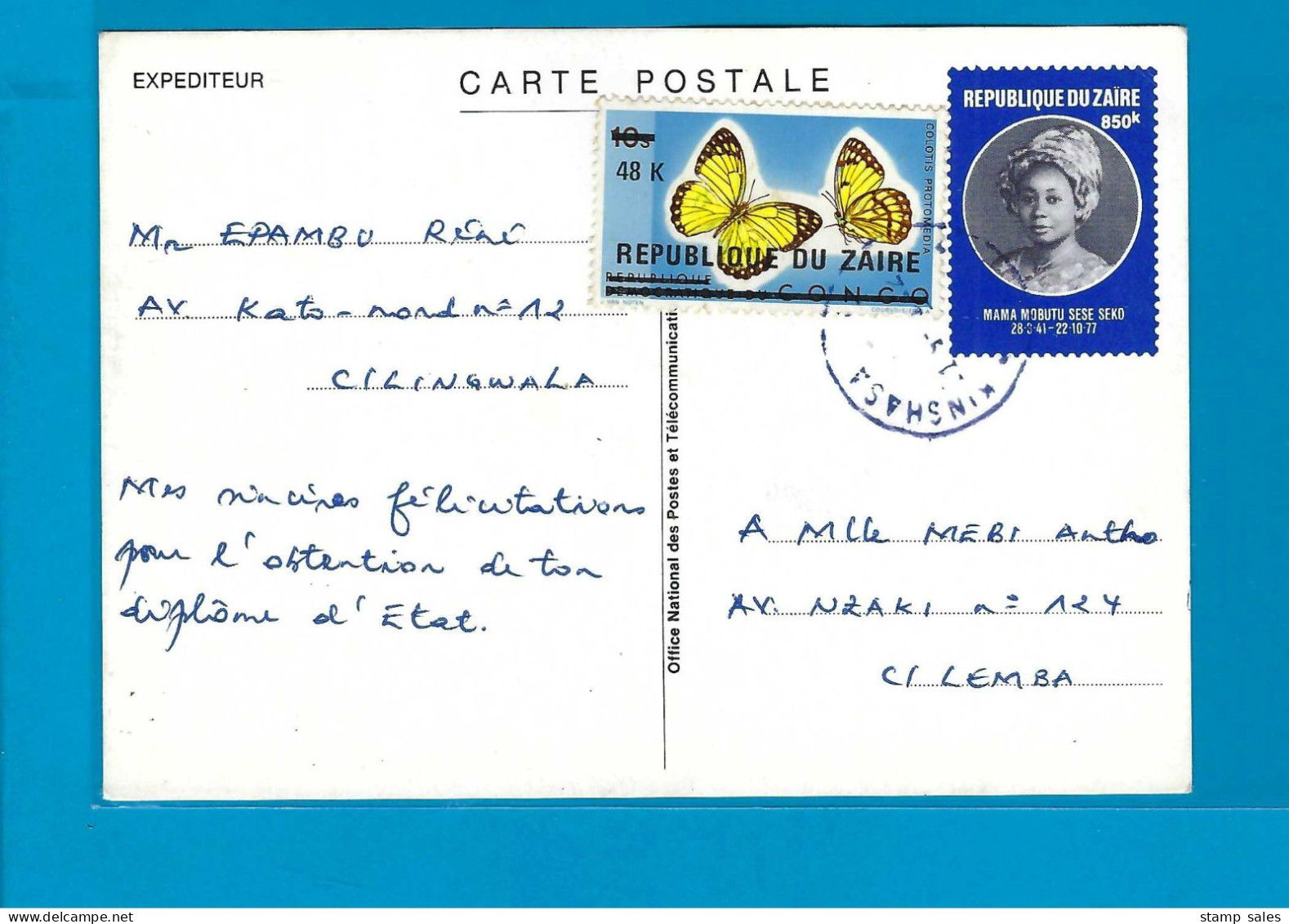 Zaire Carte Postale Lingwala Naar Lemba UNG - Lettres & Documents