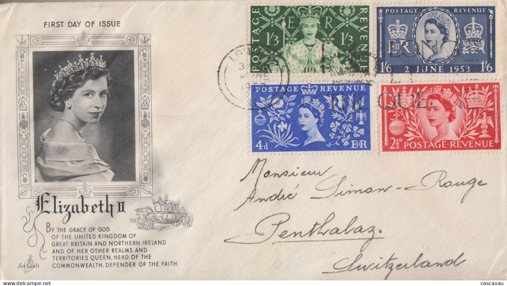 Enveloppe  FDC  1er   Jour   GRANDE  BRETAGNE    Couronnement  Royal     1953 - 1952-1971 Em. Prédécimales