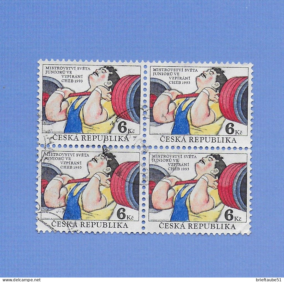 CZECH REPUBLIC 1993  Gestempelt°Used  MiNr. 8 / Viererblock  "Junioren-WM Im Gewichtheben In Eger" - Pesistica