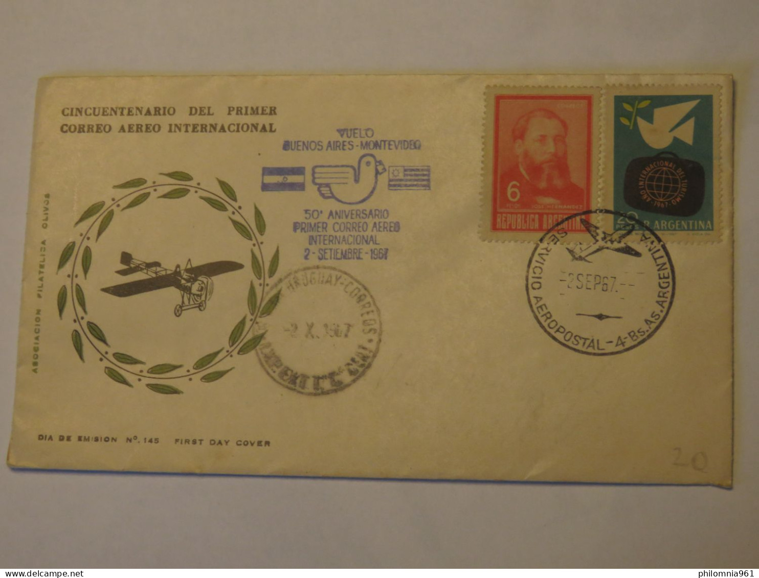 ARGENTINA  FIRST FLIGHT COVER BUENOS AIRES - MONTEVIDEO 1967 - Gebraucht