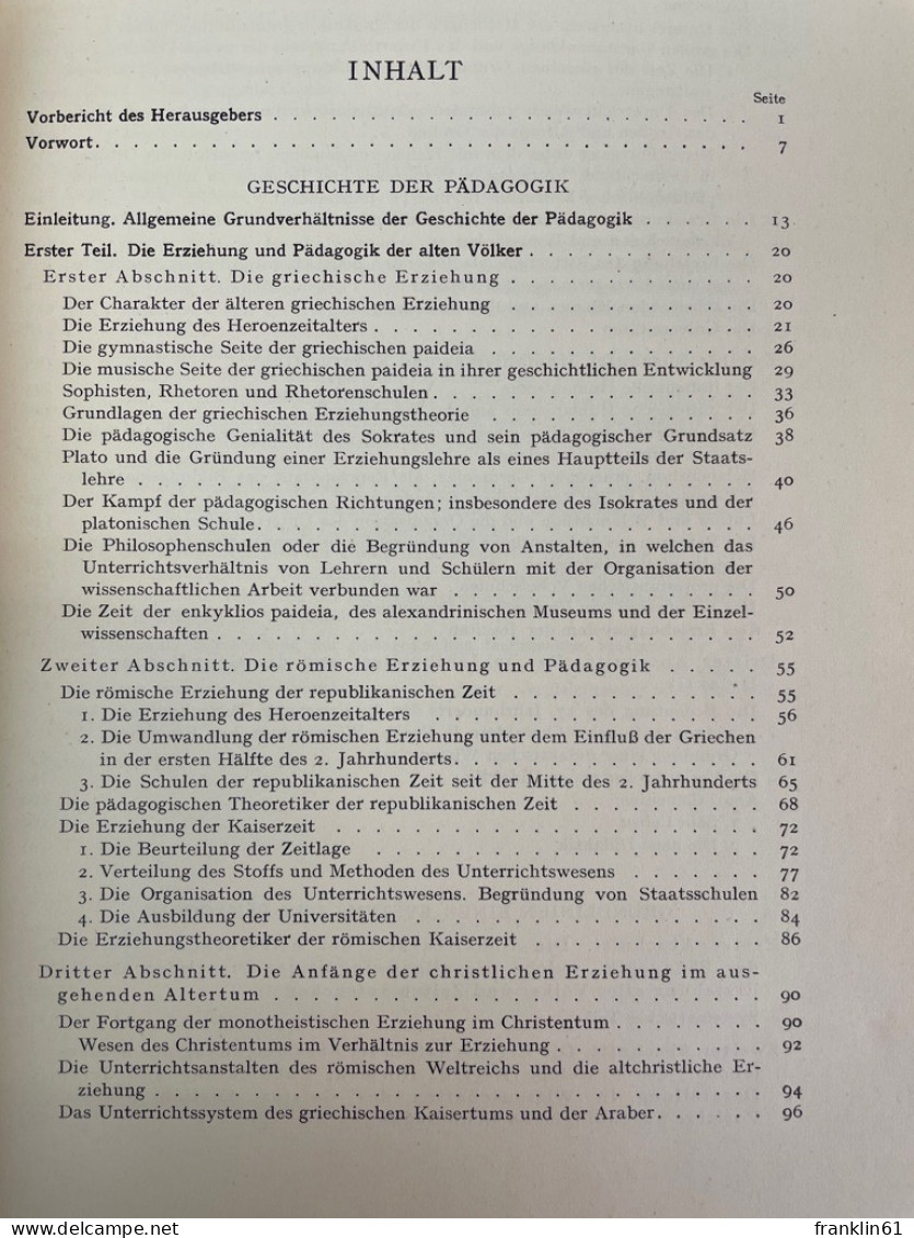 Pädagogik. Geschichte Und Grundlinien Des Systems. - Filosofie