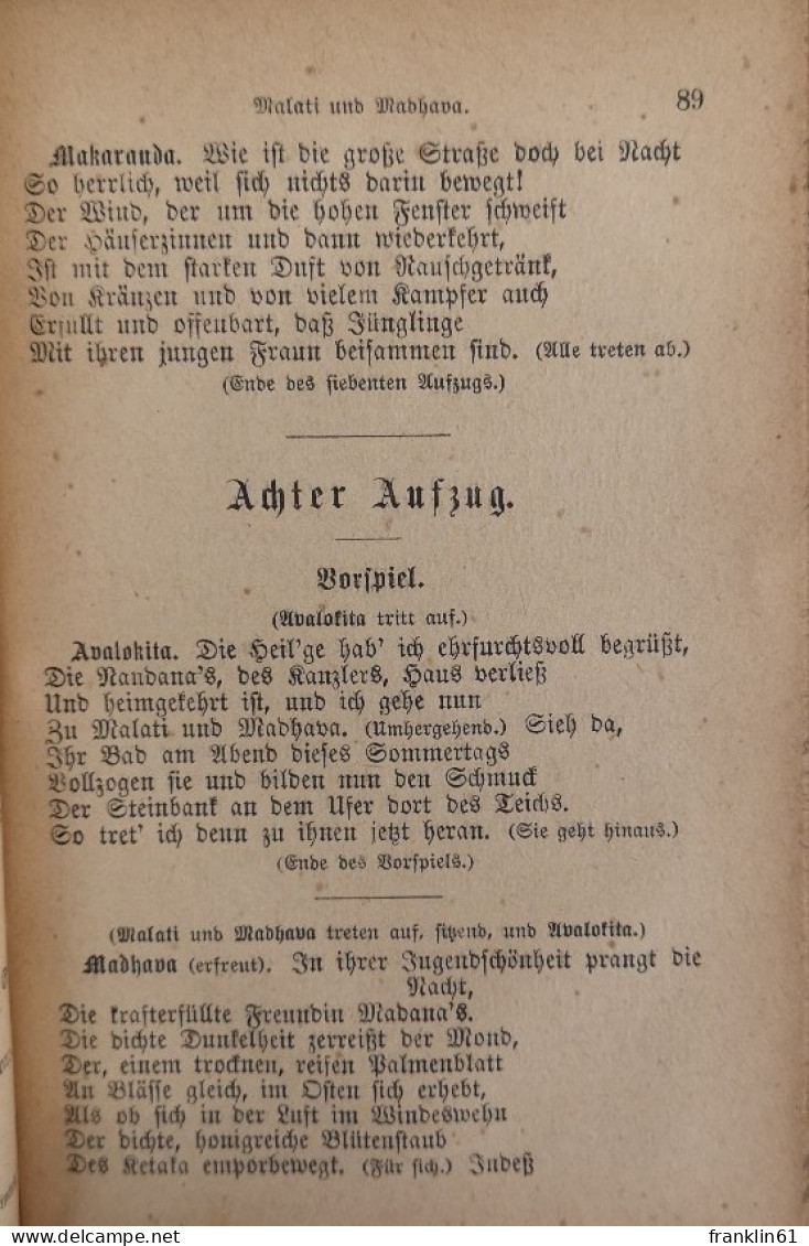 Malati Und Madhava. Ein Indisches Drama. - Poésie & Essais