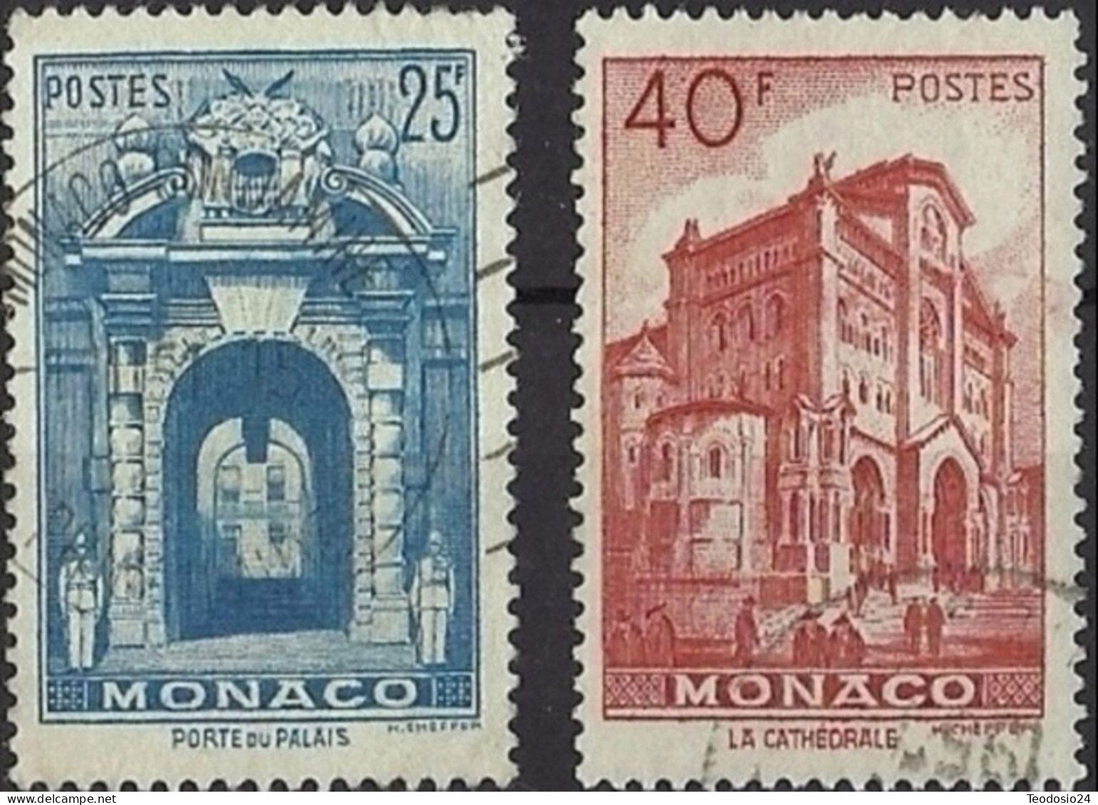 MONACO 1949  Mi:MC 391, Yt:MC 313A + Mi:MC 392, Yt:MC 313B         25 EUROS - Used Stamps