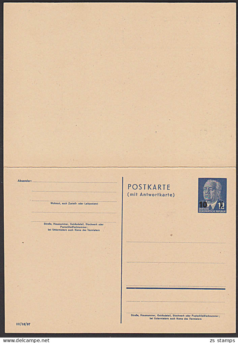 P63 10 A. 12 Pf Antwort-Ganzsache Wilhelm Pieck Ungebraucht Kpl. Nach Portosenkung Am 1.10.54 - Postkaarten - Ongebruikt