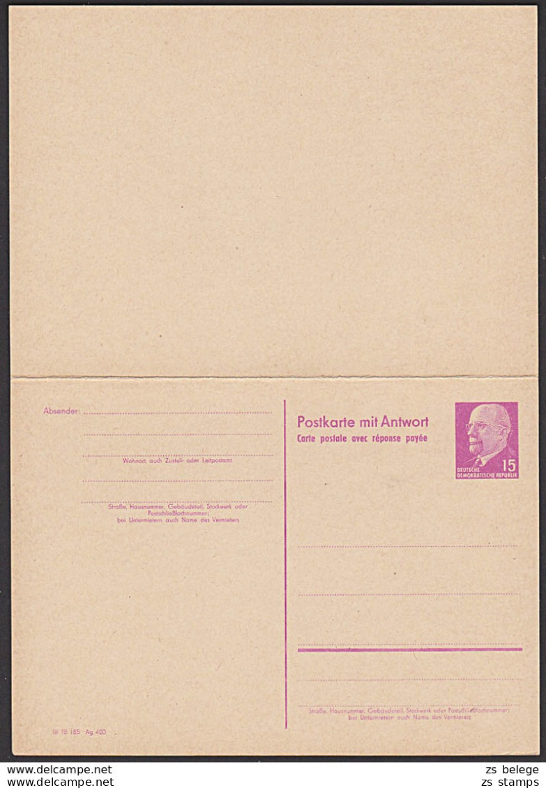 DDR P74 15/15 Pf Antwort-Ganzsache Walter Ulbricht Ungebraucht Kpl. - Postales - Nuevos