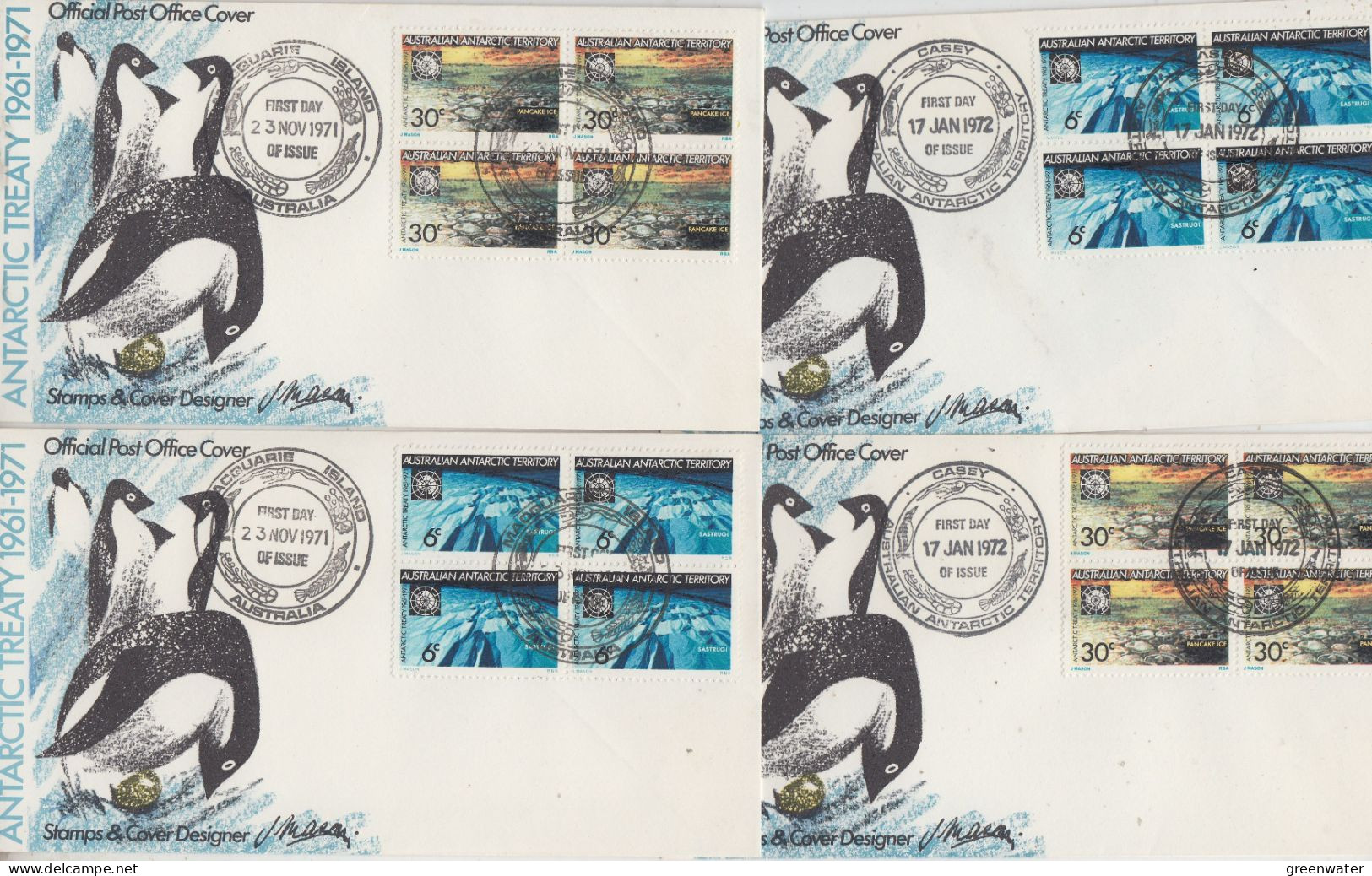 AAT 1971 Antarctic Treaty 2v Bl Of 4 Casey, Davis, Mawson, Macquerie (JK167) - FDC