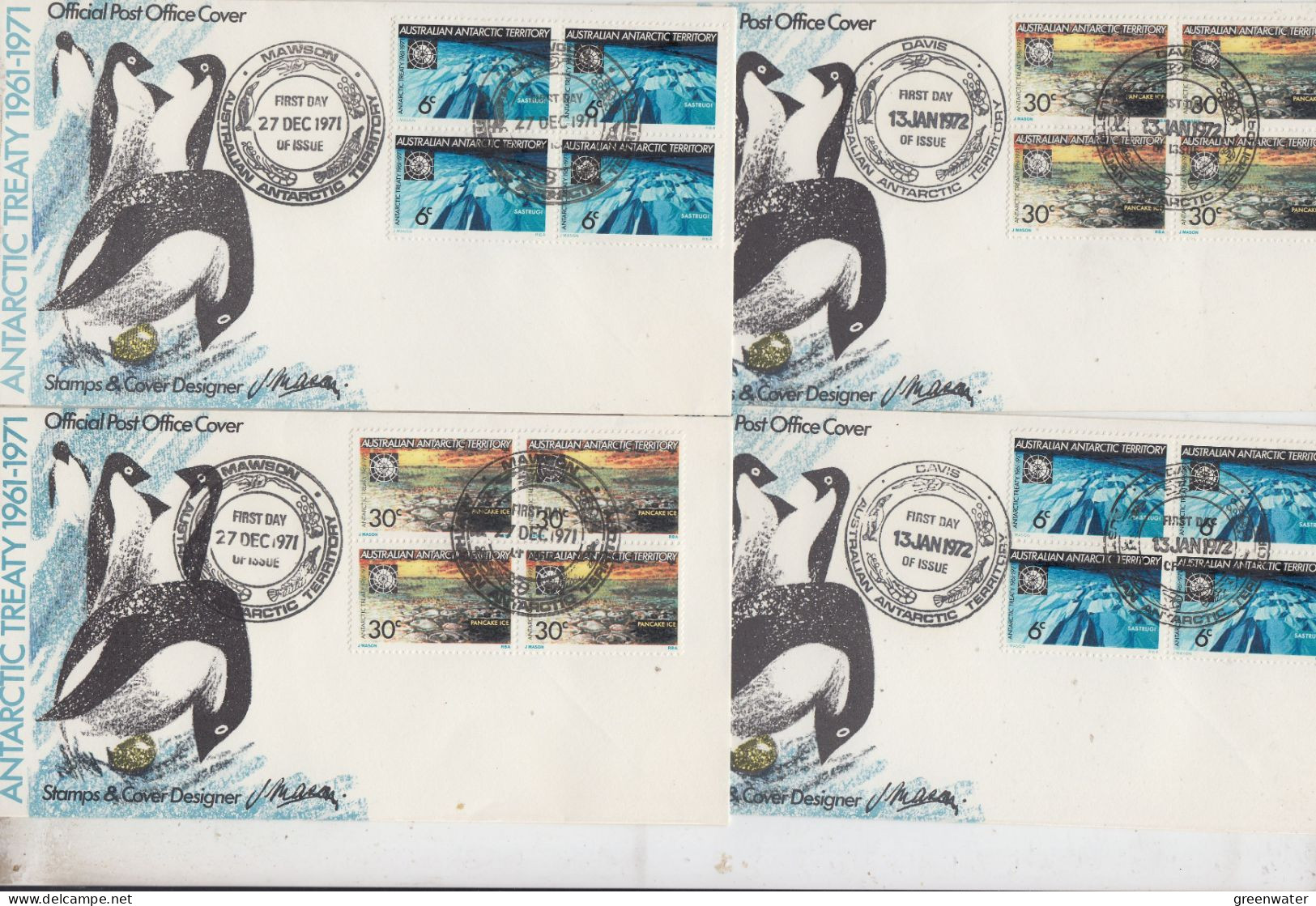 AAT 1971 Antarctic Treaty 2v Bl Of 4 Casey, Davis, Mawson, Macquerie (JK167) - FDC