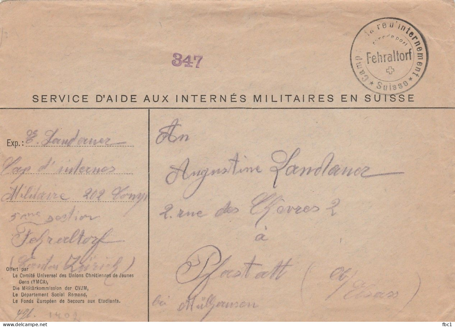 WW2 - Suisse - Camp Militaire D'internement De Fehraltorf  - Censure Suisse + Censure Allemande - Oblitérations