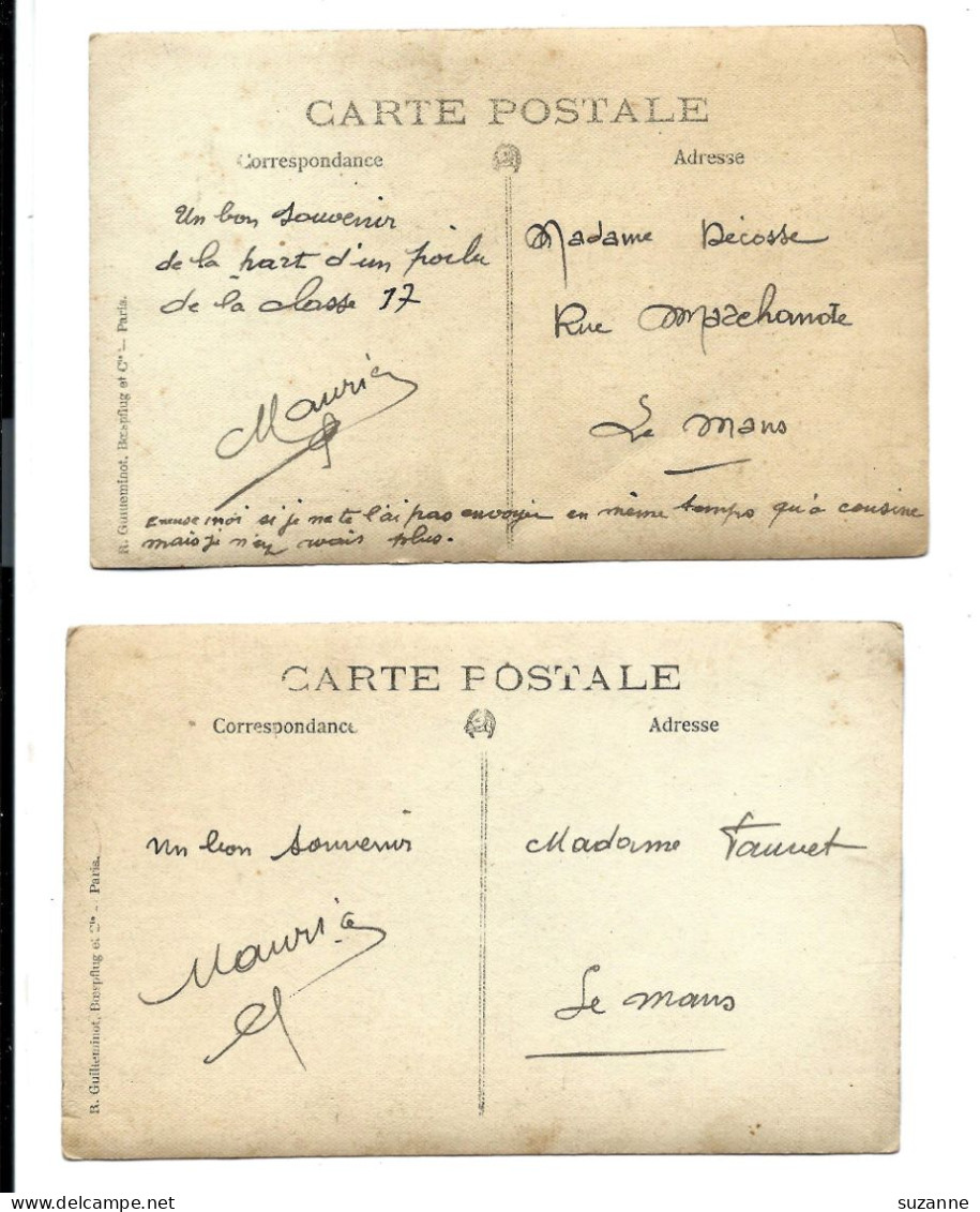 2 Cartes Photo - Un Militaire (prénom Maurice - Classe 17 ) Archive LE MANS - Famille Décosse Et Fauvet - Genealogía