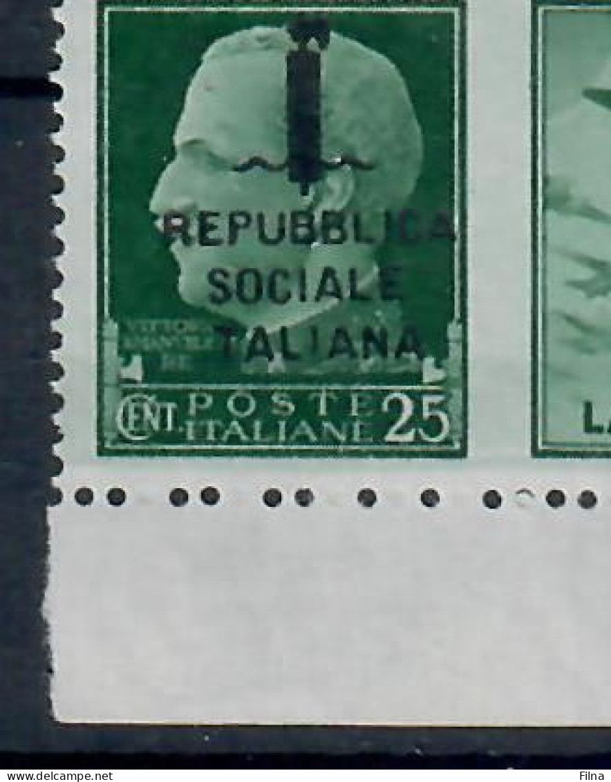 REPUBBLICA SOCIALE ITALIANA 1944 QUARTINA 25 C. VERDE  CON UN VALORE CON VARIETA' "TALIANA" INVECE DI "ITALIANA"  MNH/** - War Propaganda