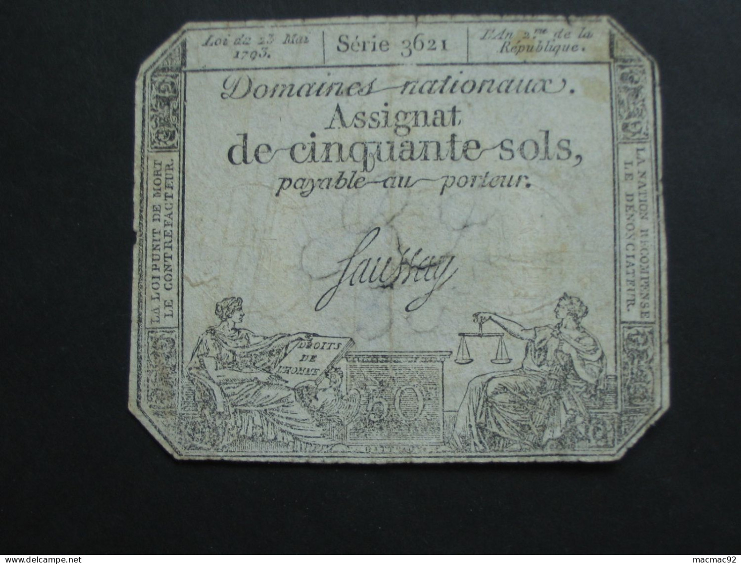 Domaines Nationaux - Assignat De Cinquante Sols - Loi Du 23 Mai 1793  **** EN ACHAT IMMEDIAT **** - Assignats & Mandats Territoriaux