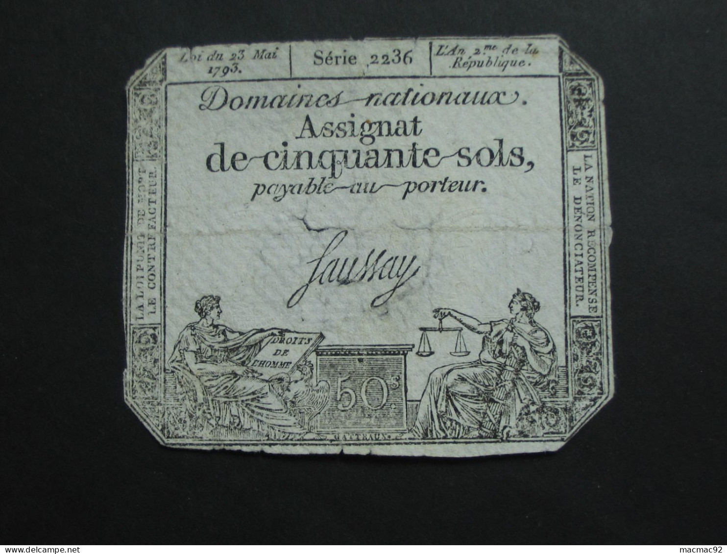 Domaines Nationaux - Assignat De Cinquante Sols - Loi Du 23 Mai 1793  **** EN ACHAT IMMEDIAT **** - Assignats