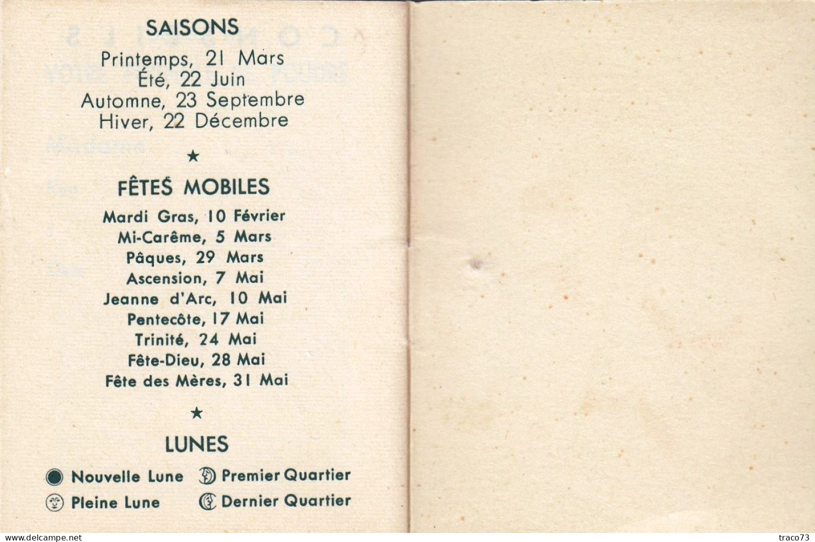 CORYSE SALOME  CREATION - PARIS  /   Calendrier pour 1959 _ Formato 6 x 8 cm