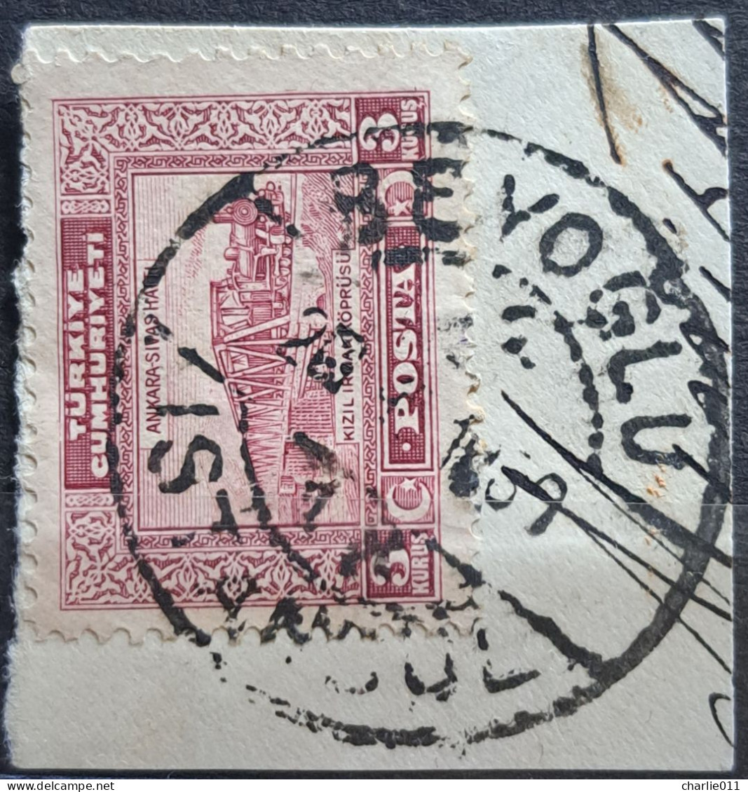 TRAIN-BRIDGE KIZIL URMAK-3 K-POSTMARK BEVOGLU-ISTAMBUL-TURKEY-1929 - Oblitérés