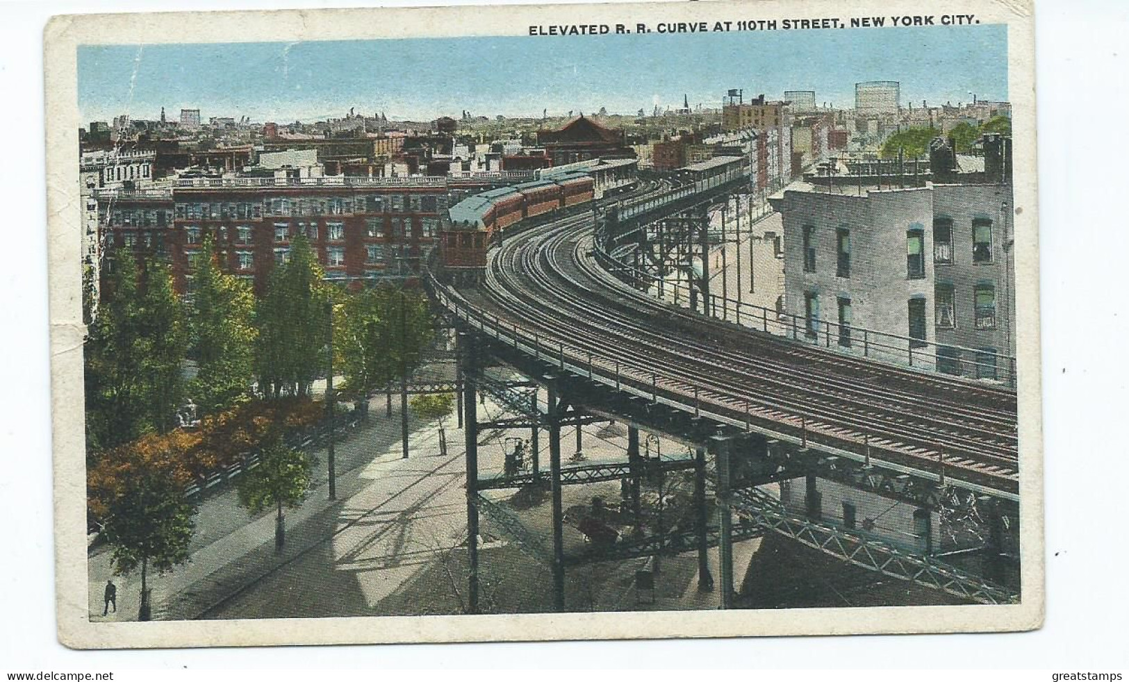 Usa Postcard Railway  Elevated Curve New York City With Train Unused Damage Lhs - Ouvrages D'Art
