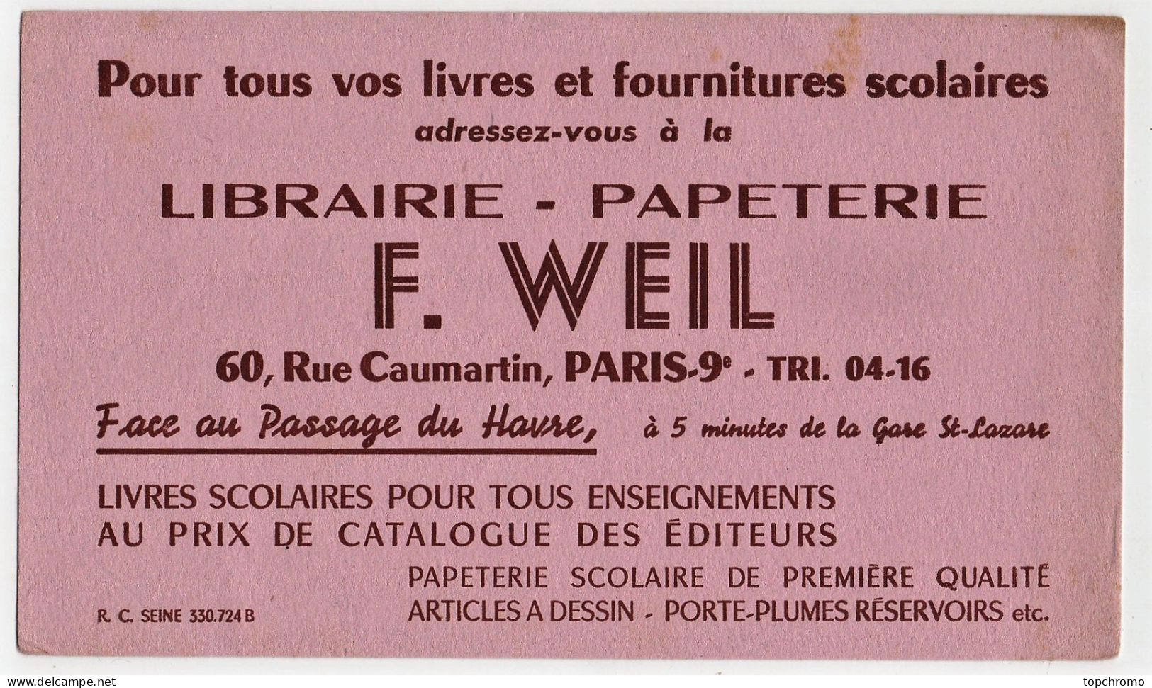 Buvard Librairie Papeterie F. Weil Rue Caumartin Paris - Papeterie