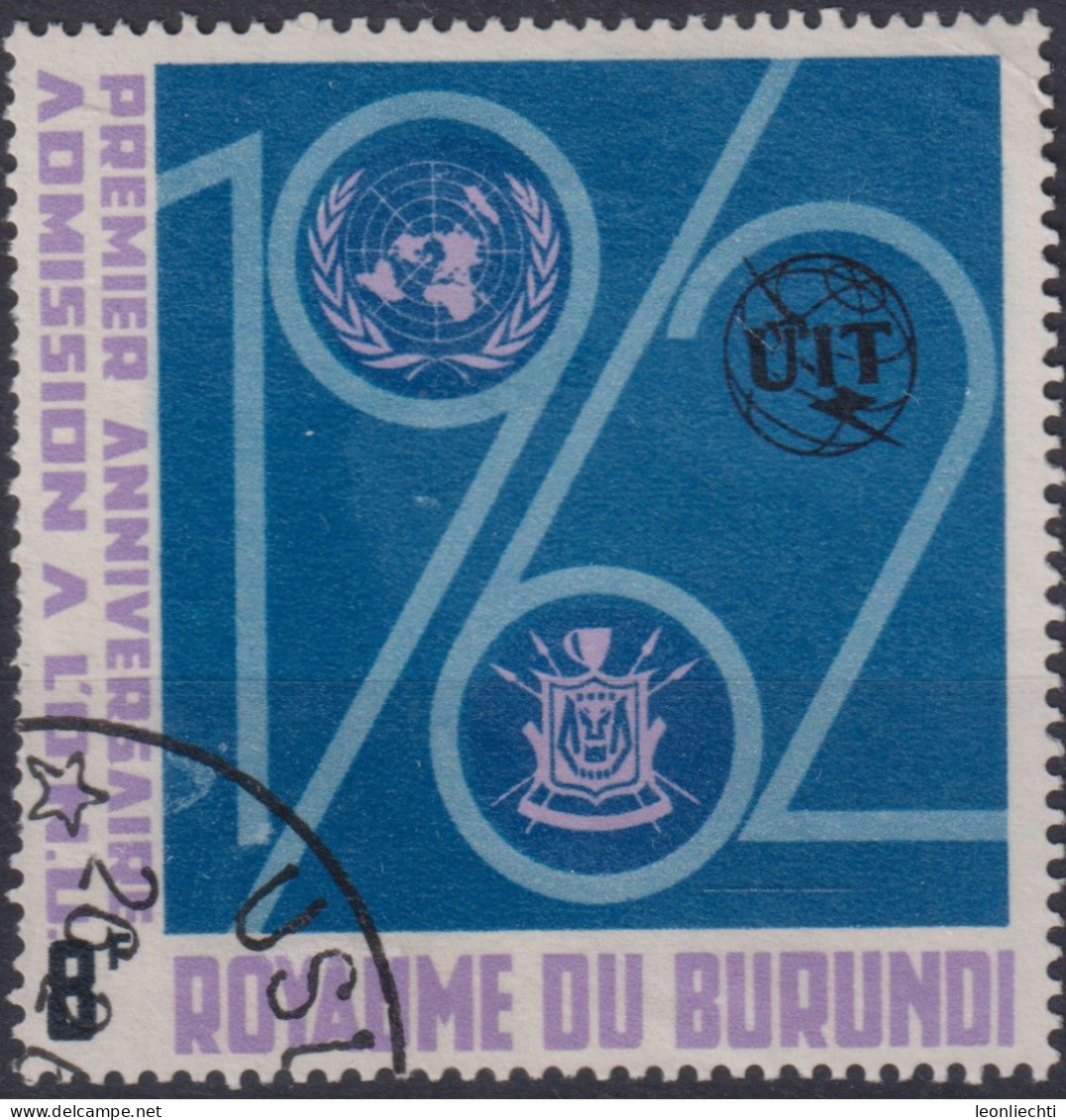 1963 Burundi, Mi:BI 68A, Sn:BI 58, Yt:BI 65, "1962“, Wappen Von Burundi, UN- Und UNESCO-Emblem - Usati