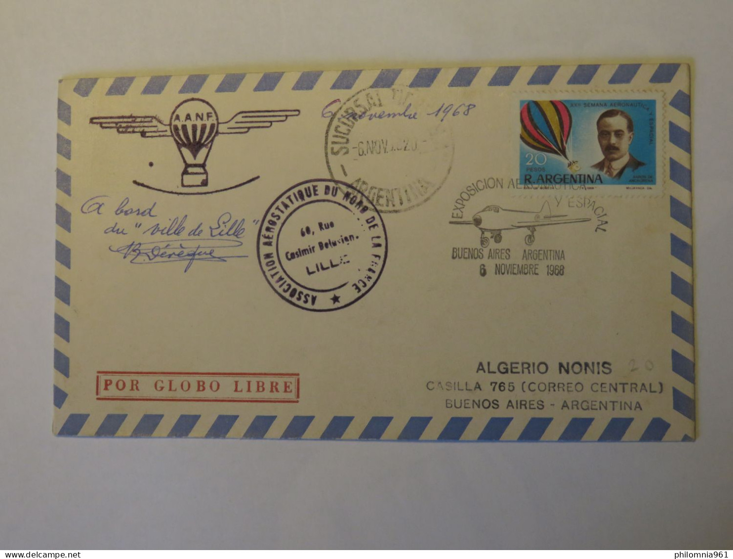 ARGENTINA  POR GLOBO LIBRE FIRST FLIGHT COVER 1962 - Usados