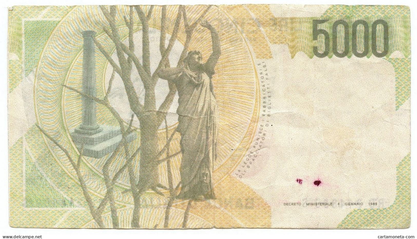 5000 LIRE FALSO D'EPOCA BANCA D'ITALIA VINCENZO BELLINI LETTERA D 26/11/1996 BB- - [ 8] Falsi & Saggi