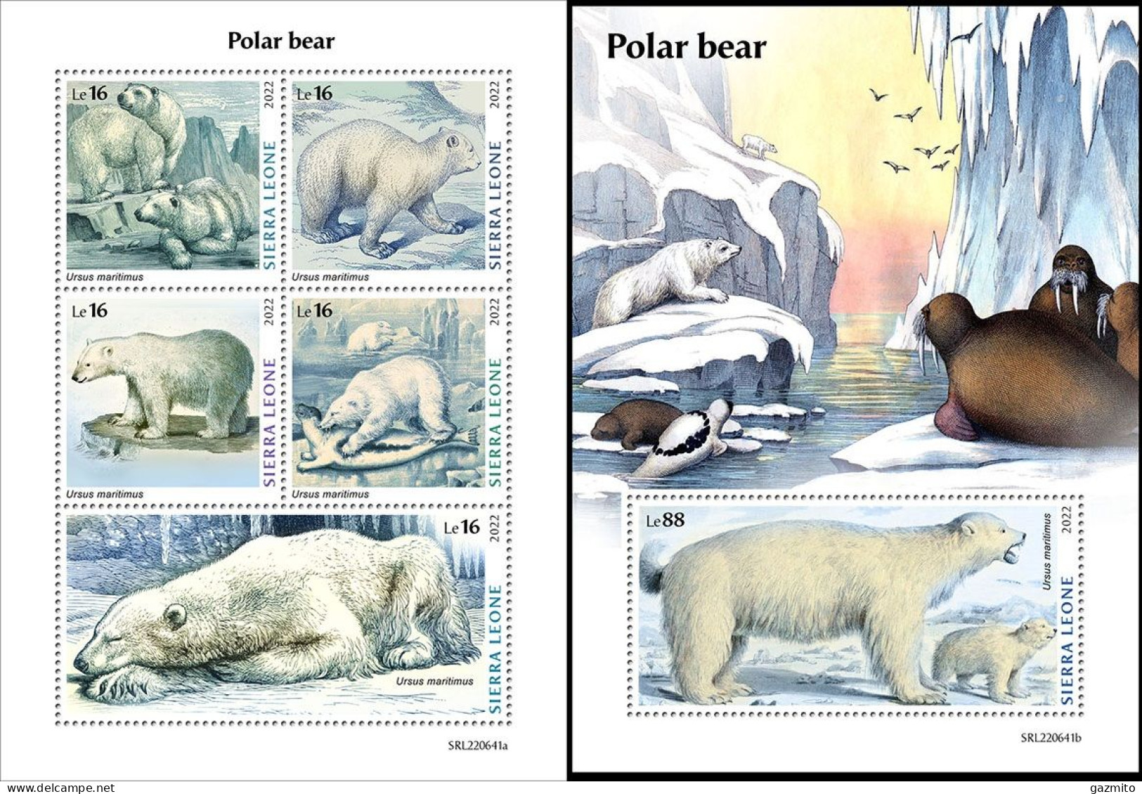 Sierra Leone 2022, Animals, Polar Bear, 5val In BF+BF - Antarctic Wildlife