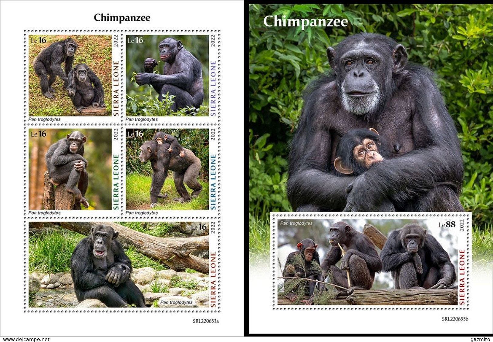 Sierra Leone 2022, Animals, Gorillas, 5val In BF+BF - Gorillas