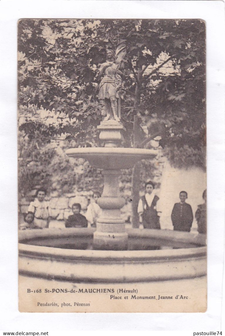 CPA :  14 X 9  -  St-PONS-de-MAUCHIENS  -  Place Et Monument Jeanne D'Arc - Saint-Pons-de-Mauchiens