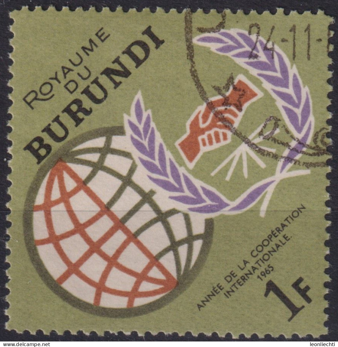 1965 Burundi, Mi:BI 193A, Sn:BI 134, Yt:BI 161, Globus Und ICY-Emblem, Jahr Der Internationalen Zusammenarbeit - Usati