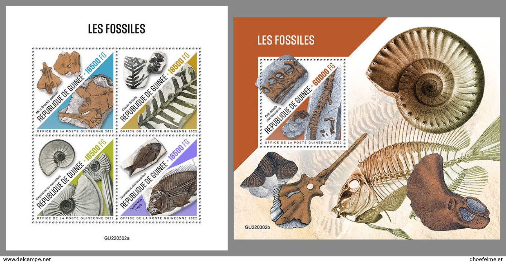 GUINEA REP. 2022 MNH Fossils Fossilien Fossiles M/S+S/S - OFFICIAL ISSUE - DHQ2319 - Fossili