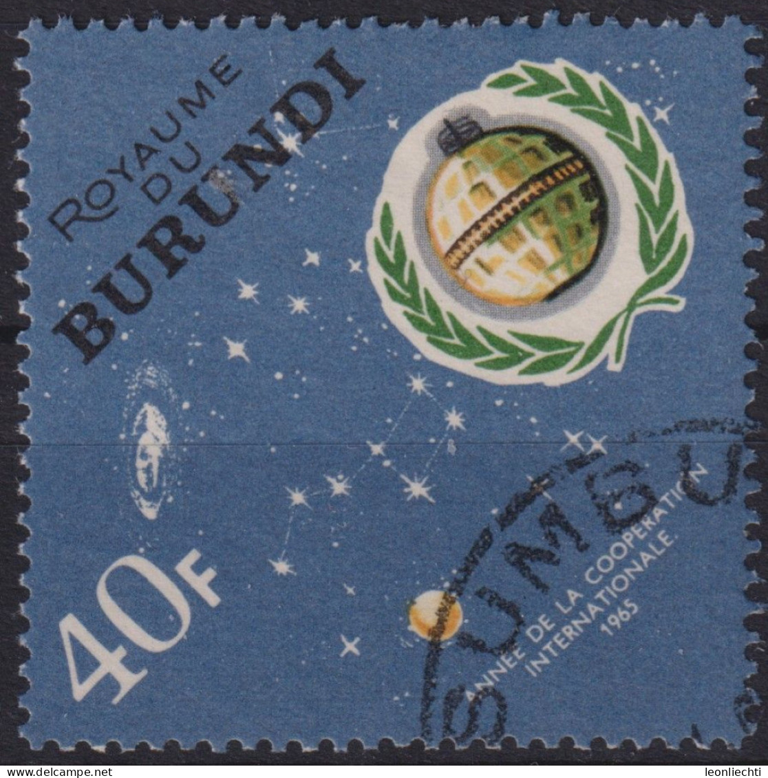 1965 Burundi Mi:BI 199A, Sn:BI 140, Yt:BI 167,Weltraum Und Satellit Mit UN-Zorn, Jahr Der Internationalen Zusammenarbeit - Gebruikt