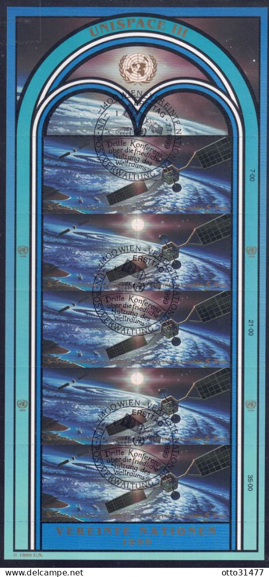 UNO Wien 1999 - Nutzung Des Weltraums, Nr. 291 - 292 ZD-Bogen, Gestempelt / Used - Oblitérés