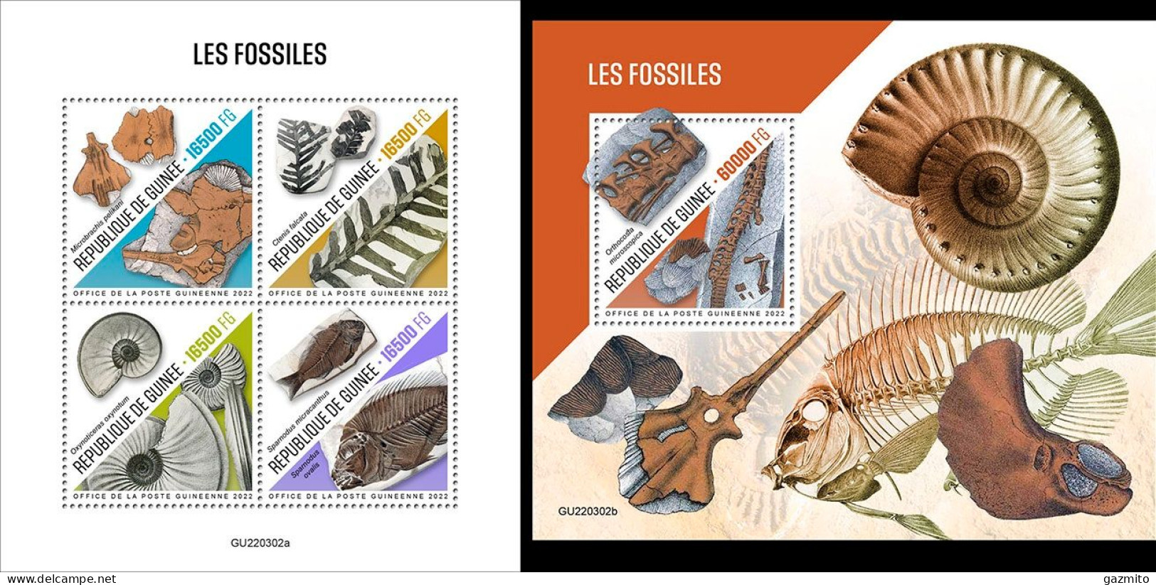 Guinea 2022, Fossils, 4val In BF+BF - Fossili