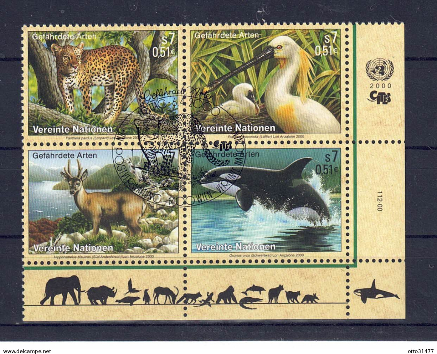 UNO Wien 2000 - Gefährdete Arten (VIII) Fauna, Nr. 303 - 306, Gestempelt / Used - Used Stamps