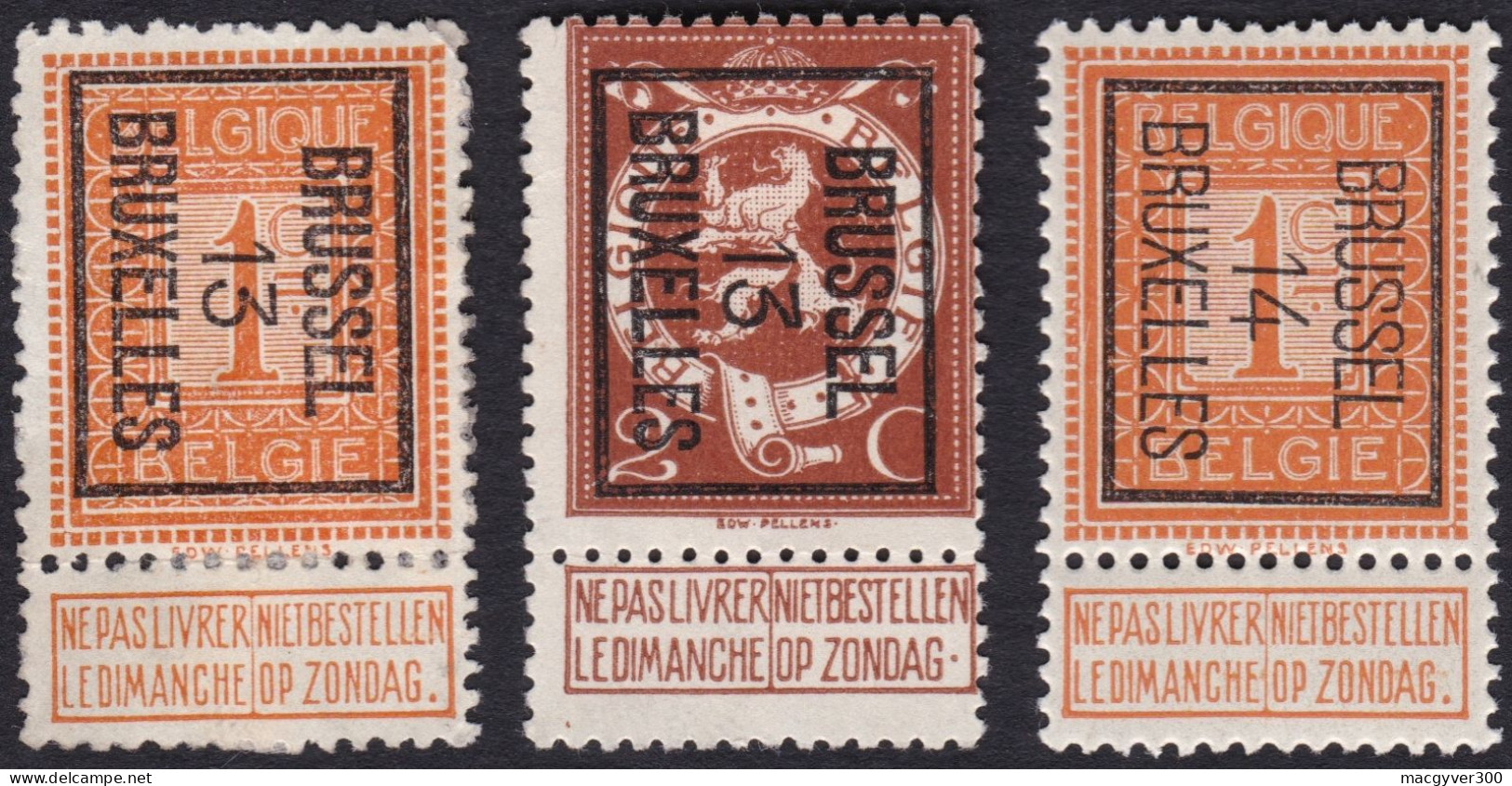 BELGIQUE, TYPO PRE37B (*) - 41B (*) - 45B ** , Bruxelles 13 - Bruxelles 13 - Bruxelles 14  ( COB 108 - 109 ) - Sobreimpresos 1912-14 (Leones)