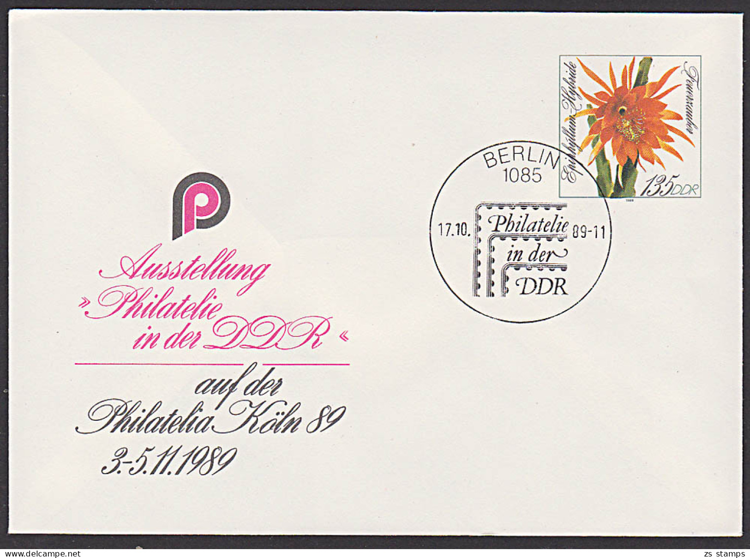 Philatelie In Der DDR Auf Philatelia Köln 1989 SSt. Berlin Abb. Feuerzauber - Blüte, DDR U10 - Enveloppes - Oblitérées