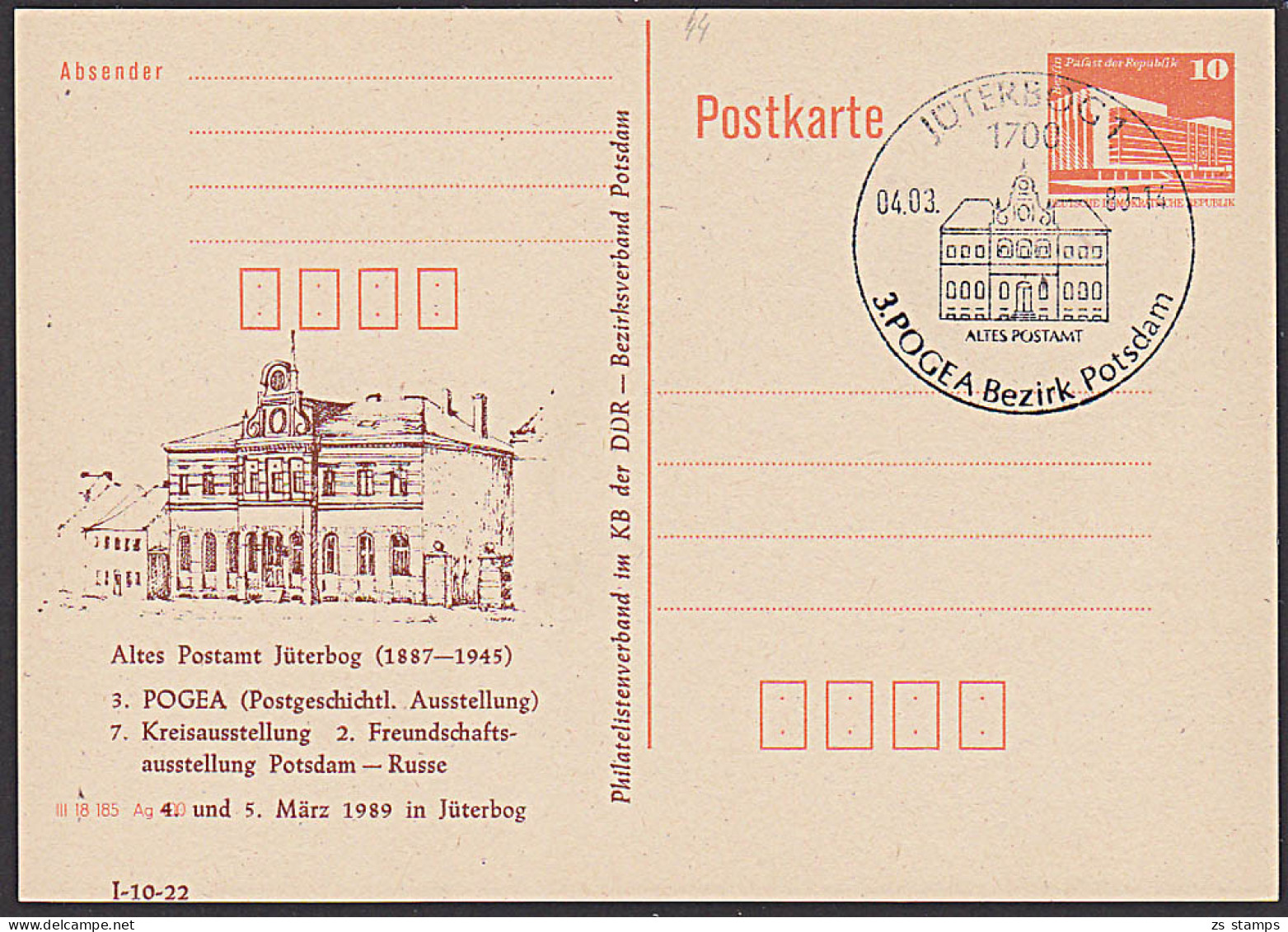 Jüterbog Altes Postgebäude Auf C-GA Der DDR 1989 Mit SoSt. Postamt - Cartoline Private - Usati