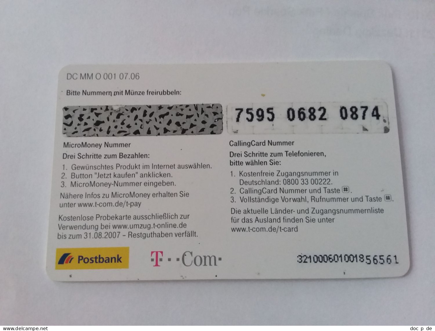 Germany - Micro Money Micromoney T-Pay Prepaid Card Calling Card DC MM 001 07.06 - [3] T-Pay Micro-Money