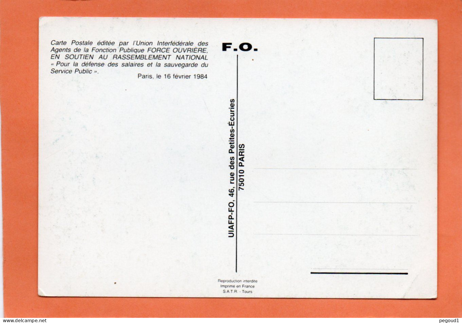 SYNDICAT F.O. FORCE OUVRIERE. AUGMENTEZ LES SALAIRES POUR 1984 !  Achat Immédiat - Sindicatos