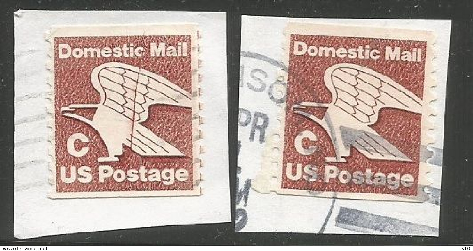 USA 1981 Brown Eagle "C" Rate C.20 - SC:# 1947 Coil Used On-piece With Nice Variety "Surgical Cut" (+ Normal) - Coils & Coil Singles