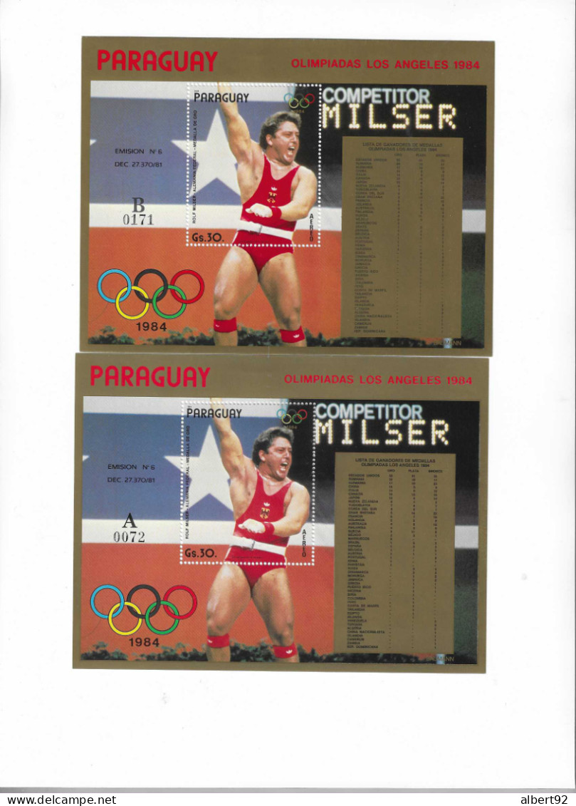 1984 Jeux Olympiques De Los-Angeles  R.Milser Médaille D'Or En Haltérophilie ( - 100kg): 2 Blocs-feuillets A Et B - Weightlifting