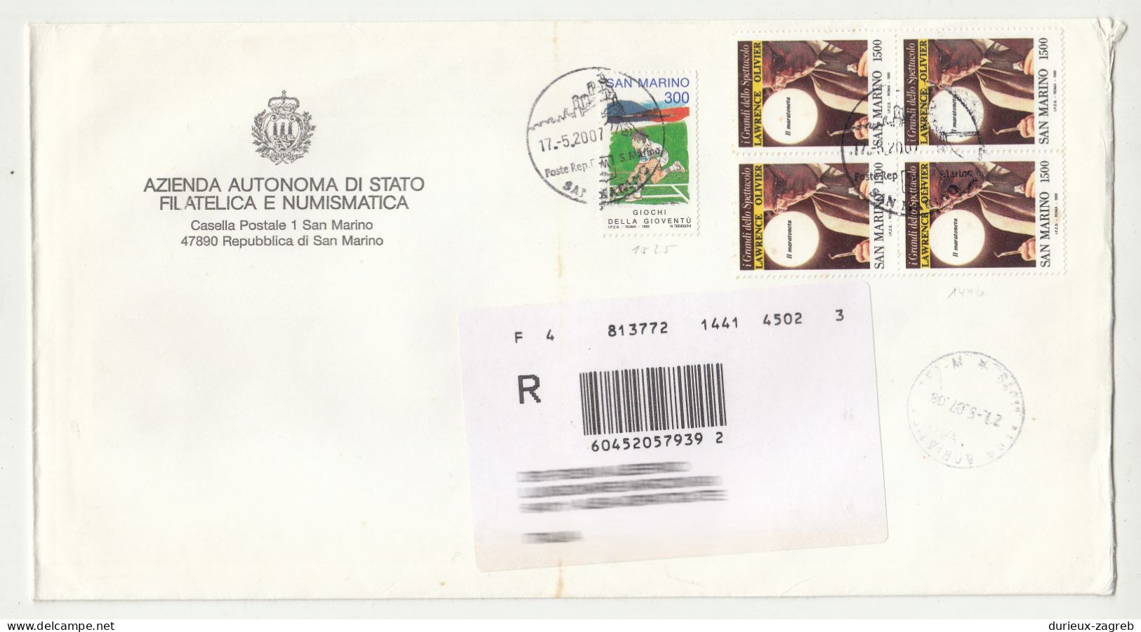 San Marino 4 Large Format Letter Covers Posted Registered 2006-2010 B230510 - Covers & Documents