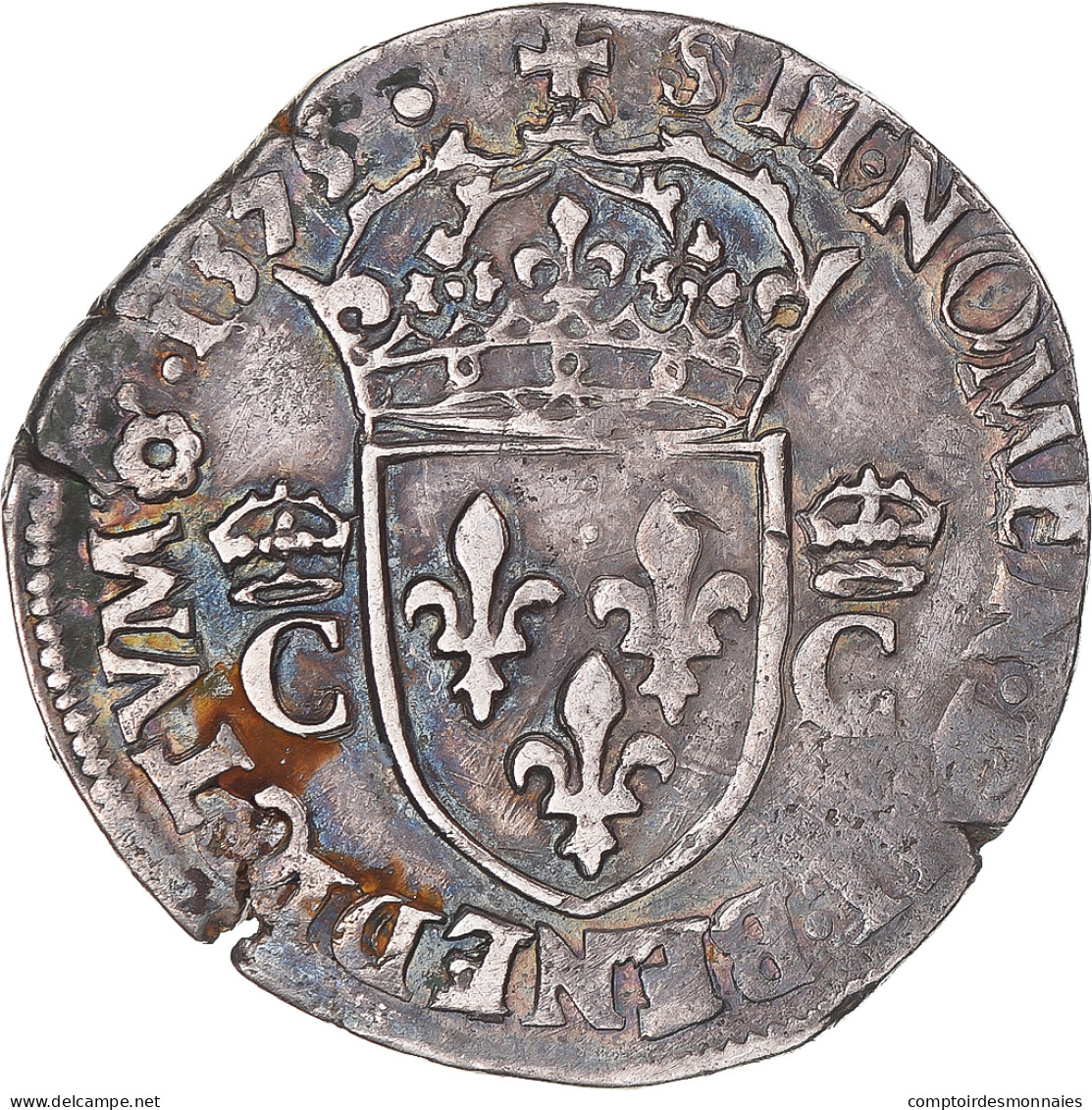 Monnaie, France, Charles IX, Teston Au Col Fraisé, 1575, Rouen, TTB, Argent - 1547-1559 Heinrich II.