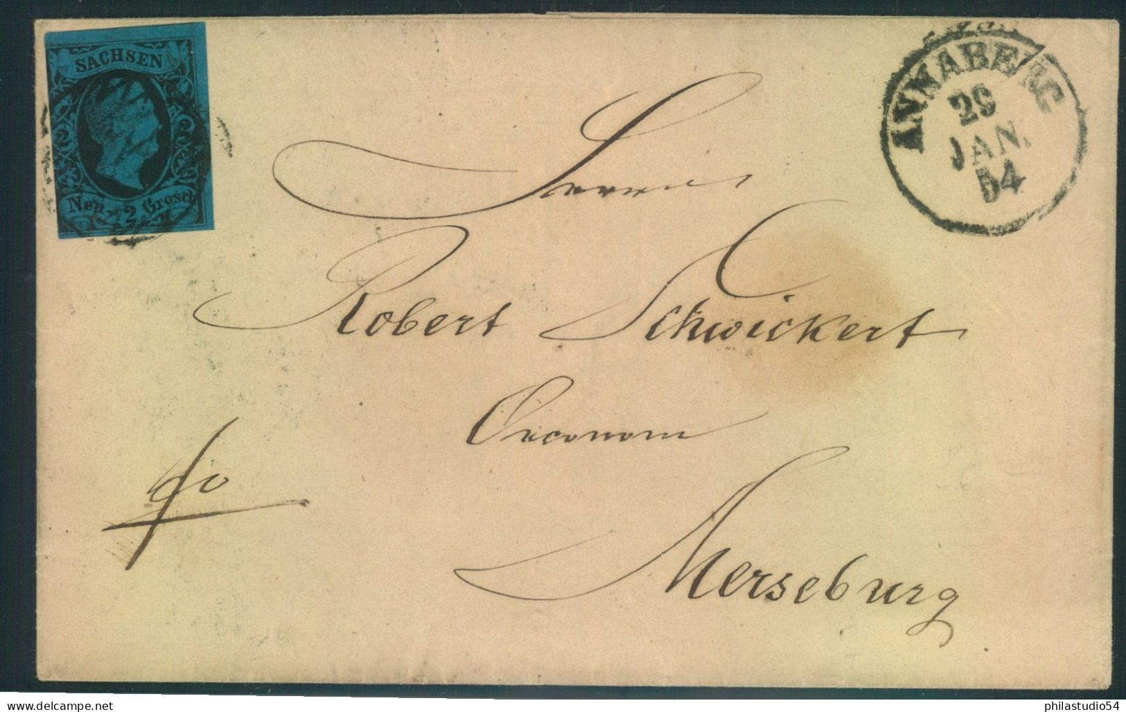 1854, Faltbriefhülle Von ANNABERG Frankiert Mit 3 Ngr. Friedrich August. - Saxony