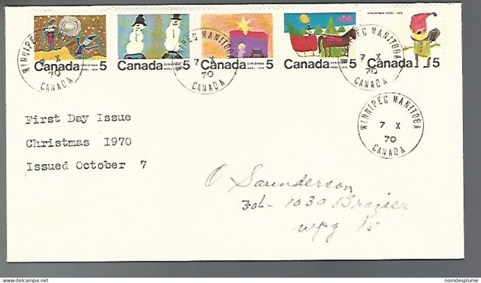 58148) Canada First Day Cover Winnipeg Postmark Cancel 1970  - 1961-1970