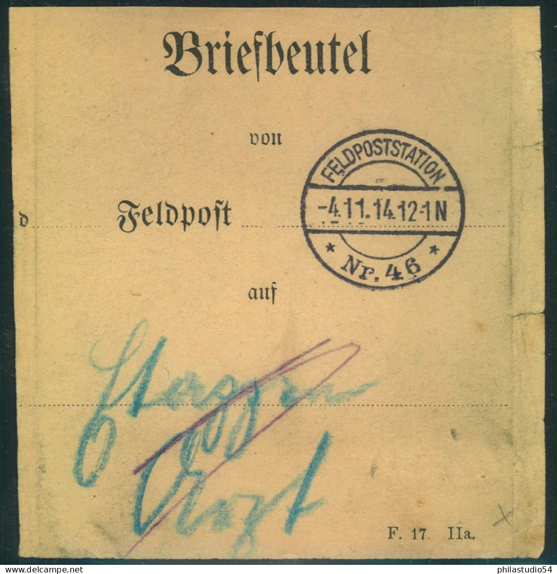 1914, Briefbundzettel  Mit Taggesstempel "FELDPOSTSTATION Nr. 46" - Sonstige & Ohne Zuordnung