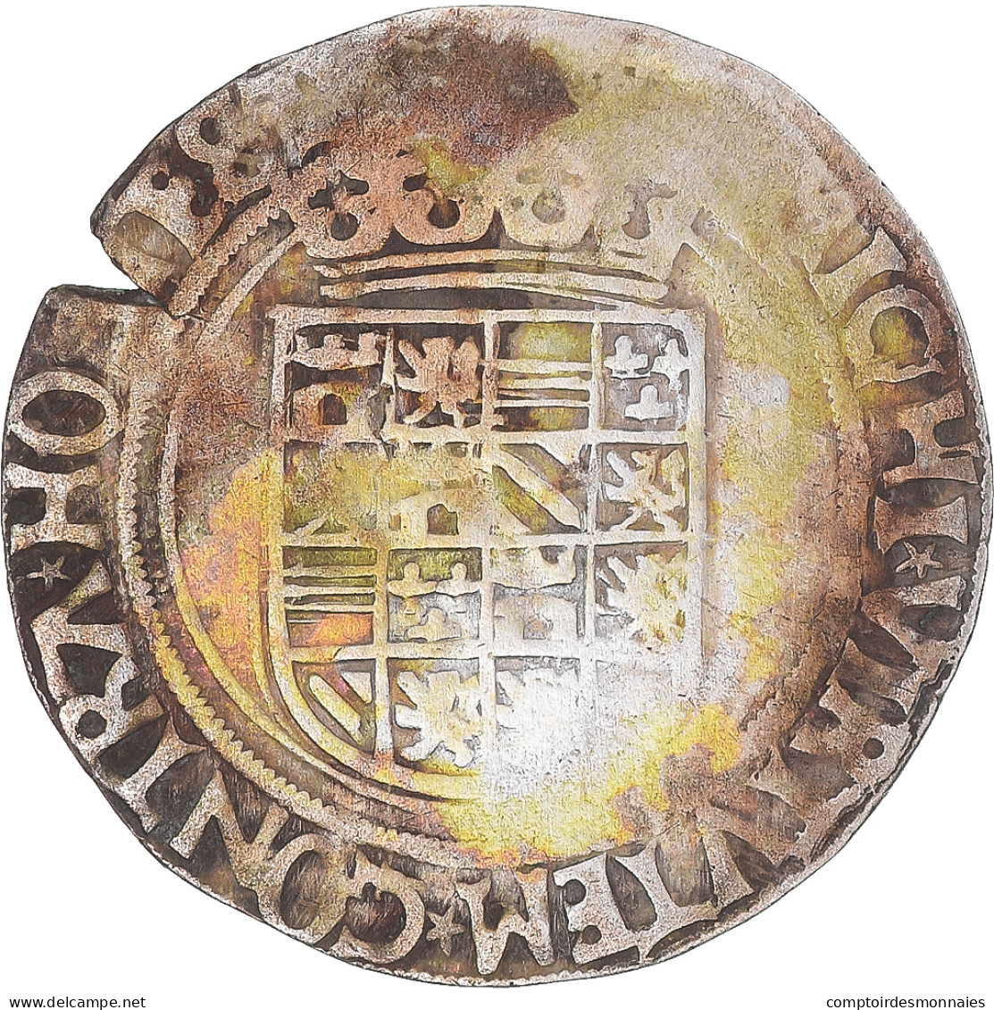 Monnaie, Pays-Bas Espagnols, Charles Quint, 1/2 Réal, 1521-1555, TB+, Billon - Spanish Netherlands