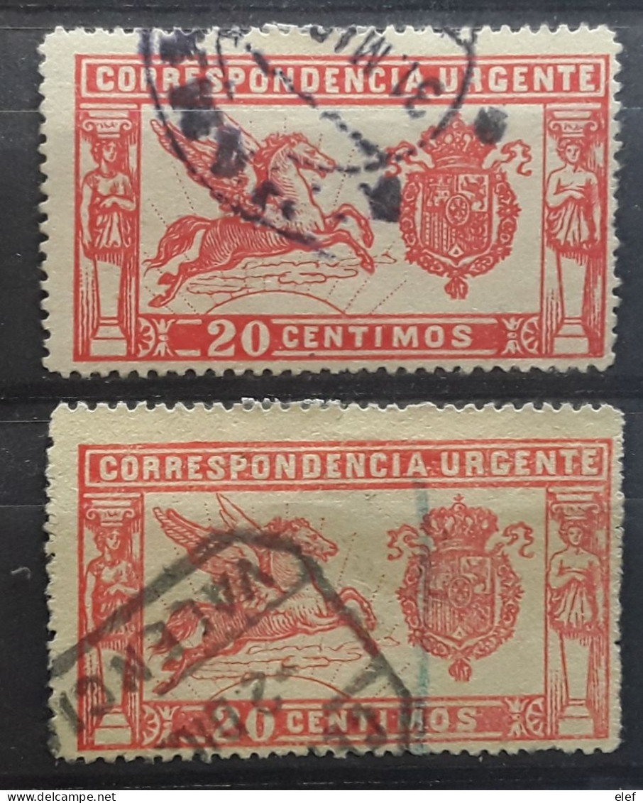 ESPANA ESPAGNE SPAIN 1905 EXPRES , Yvert No 1 Et 1 A , 20 C Rouge Vif Et 20 C Rouge Orange Obl TB - Special Delivery