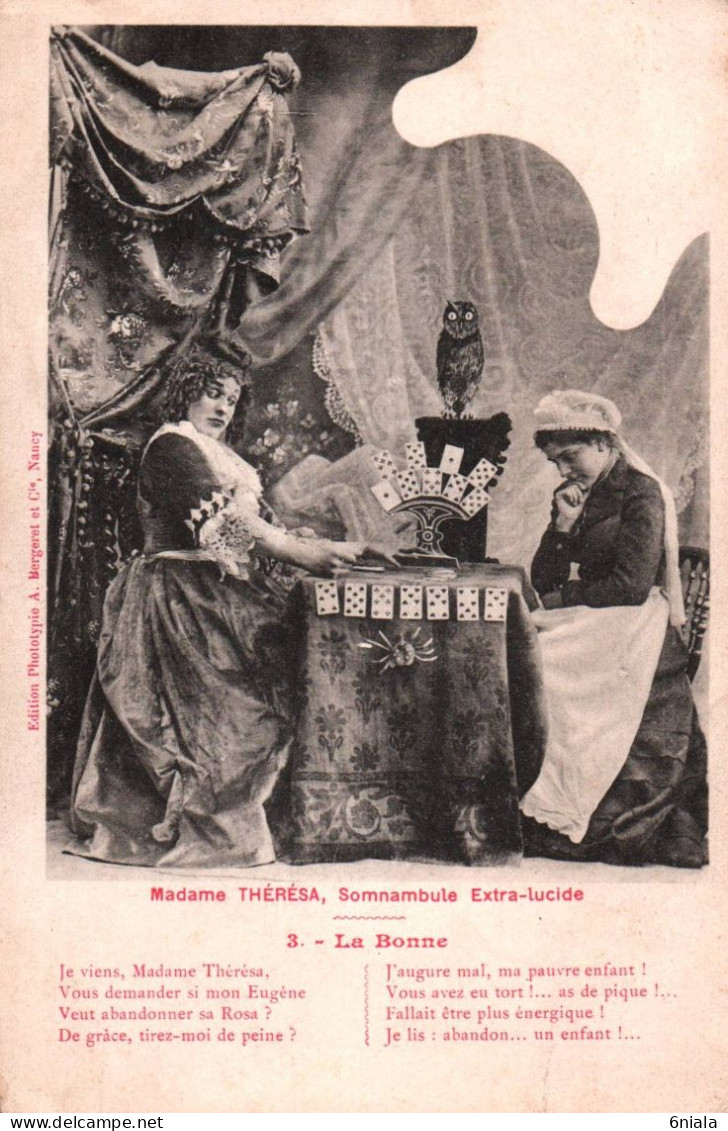 17156 Madame THERESA SOMNAMBULE  Extra Lucide, N° 3 La Bonne   Carte à Jouer, Chouette ? Hibou ?   ( 2 Scans) - Artisti