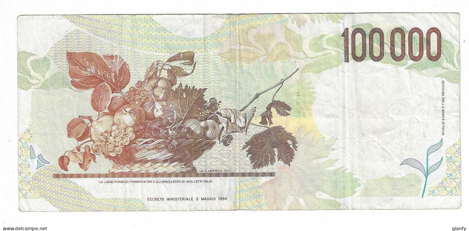 REPUBBLICA 100.000 LIRE "CARAVAGGIO" 12.05.1994 BB - 10000 Lire