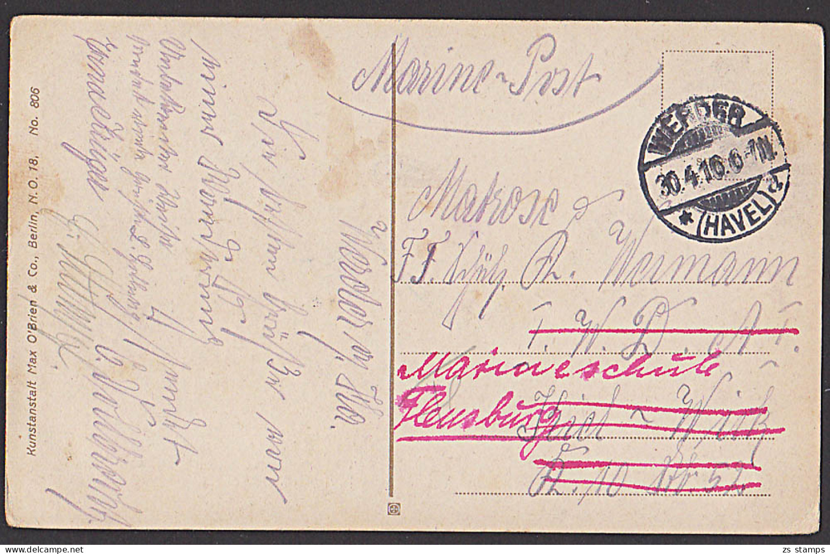 CAK Werder A. Havel Restaurant Bismarckshöhe Baumblüte 1916 Als Marine-Feldpost  Nach Marineschule Flensburg - Werder